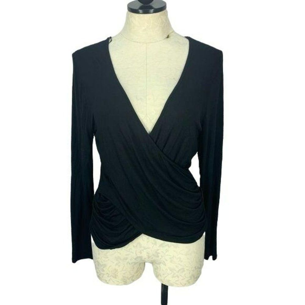 Secret Charm Woman's Black Long Sleeve Faux‎ Wrap Blouse Size Small